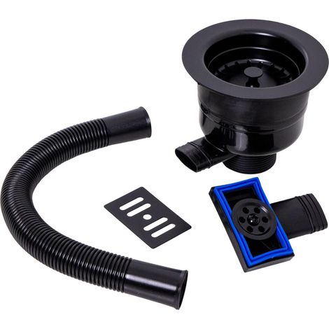 Round Kitchen Sink Strainer Waste with Overflow, Top Fix Installation, 231 x 114 x 214mm, Black