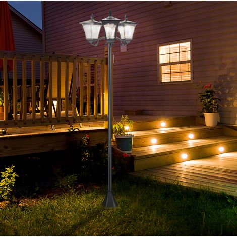 Farola solar de jardín 3 cabezales LED 120 lm IP44 acero inoxidable negro 182,5 cm OKMYHOME (1/5)