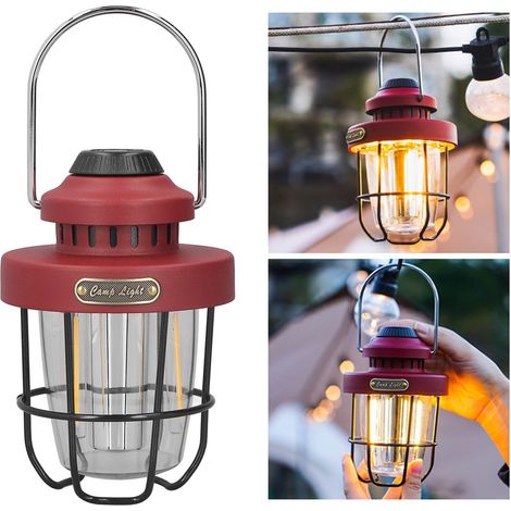 Tragbare Campinglampe für den Außenbereich, USB-aufladbar, Retro-Stil, Campinglampe, Ambientebeleuchtung für Zelte, LED-Campinglampe, rot. (1/5)