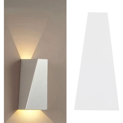 Applique murale minimaliste moderne à LED, en aluminium, avec éclairage par le haut et par le bas, lampe trapézoïdale pour salon, lampe d'ambiance, lampe de chevet, coque décorative blanche. (1/5)