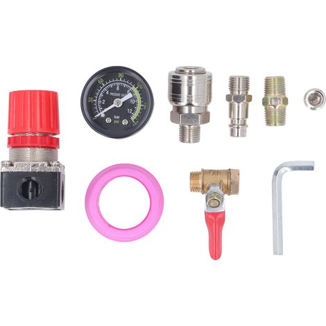 Kit régulateur de compresseur d'air avec manomètre, vanne 4 voies 0-180 PSI, style européen, pour outils pneumatiques, filetage NPT 1/4". (1/5)