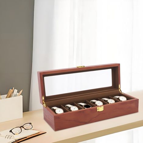 Boîte à montres en bois massif pour 6 fentes - Idéale pour exposer et ranger des montres (1/5)