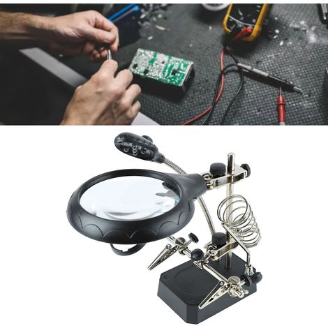 Loupe de table à lampe LED, pince auxiliaire réglable pour l'inspection et la réparation d'équipements électroniques, loupe de soudage et de réparation. (1/5)