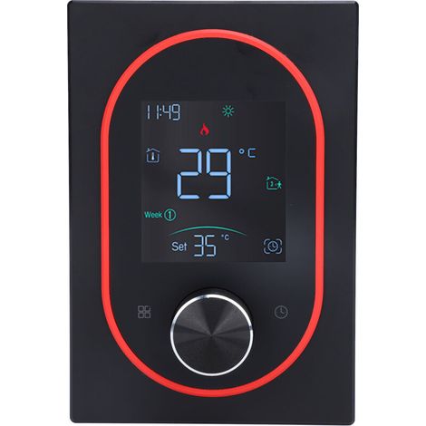 Termostato inteligente programable con pantalla táctil LCD para calefacción eléctrica – Pantalla a color, aplicación móvil, 95–240 V, negro