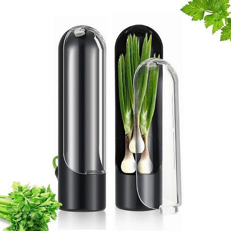 2 Pièces Conservation d'Herbes Aromatiques, Économiseur d'Herbes pour Réfrigérateur, Gobelet de Conservation d'Herbes, Récipient de Stockage d'Herbes, pour Coriandre, Menthe, Persil, Asperges (Noir) (1/5)