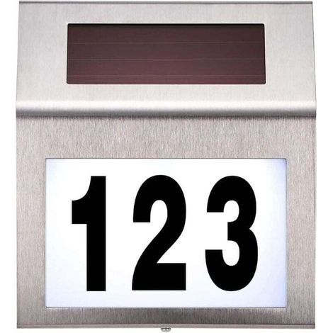 Plaque de numéro de maison en acier inoxydable avec énergie solaire, à l'épreuve de l'eau pour maison (1/4)