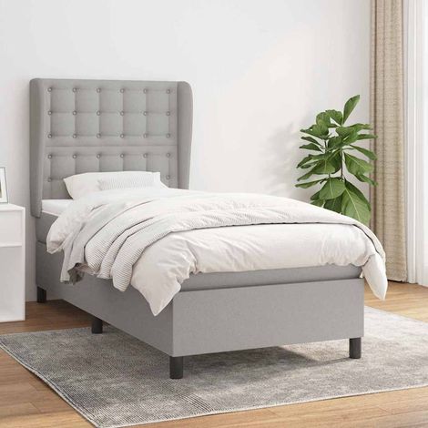 Cama box spring con colchón tela gris claro 90x190 cm (1/5)