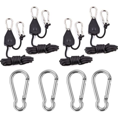 8 Stück Seil Ratsche mit Haken Fuß Langer Einstellbarer Hochleistungs seilzug (68 KG Gewichtskapazität) Verstärktes Metall,2 Paar, Schwarz