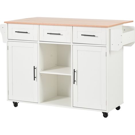Klappbare rollbare Kücheninsel 139 x 46(71) x 91,5 cm Weiß/Holzoptik MDF MODENUIT (1/5)
