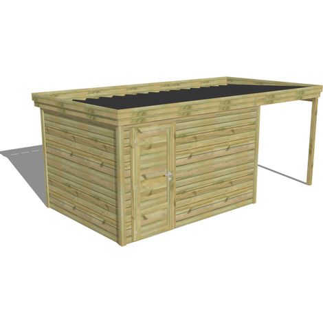 ABRI DE JARDIN bois Pin autoclave 27mm - 5,44x2,64m / 14,4m2 - Bac acier - Abri Français (1/5)
