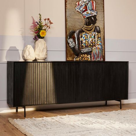 Buffet bois noir 4 portes rainurées 210 cm CORTINA