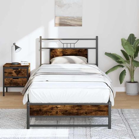 Estructura de cama sin colchón madera roble ahumado 90x190 cm (1/5)
