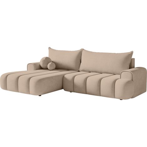 Selsey DANDELINO - Ecksofa mit Schlaffunktion, Stauraum und Samtbezug, beige, links