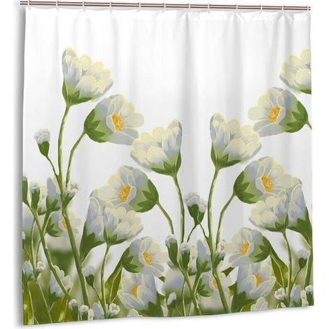 Rideau de Douche Imperméable Ferme Blanche à Fleurs Marguerite Décor Bohème Salle de Bain avec 12 Crochets 48x72 Pouces (1/3)