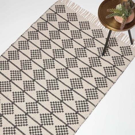HOMESCAPES Adana Handwoven Monochrome Cotton Textured Rug, 90 x 150 cm
