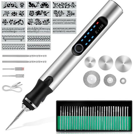 Lápiz de grabado eléctrico inalámbrico, kit de herramientas de grabado recargable por USB, mini herramienta de grabado, grabador rotativo portátil para bricolaje para joyería, vidrio, plástico, madera (1/5)