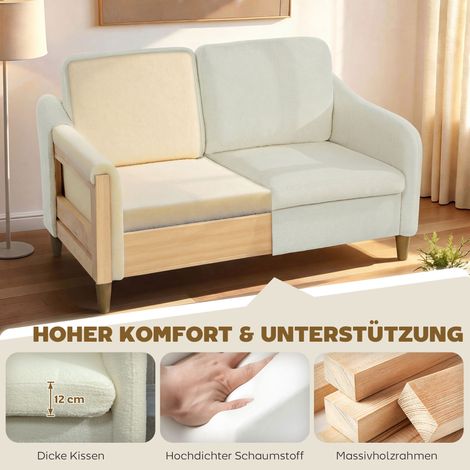 Canapé 2 places blanc crème, petit sofa sherpa polaire 137 cm, pour salon ou séjour (1/4)