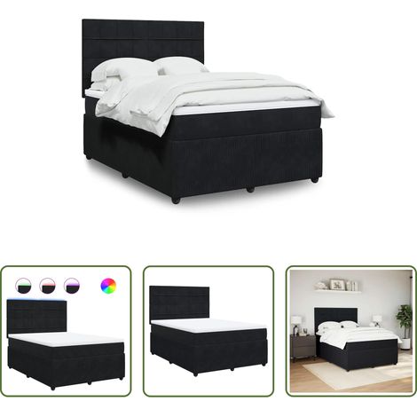 Matelas à ressorts ensachés -  Sommier à lattes de lit avec matelas Noir 140x190 cm Velours (1/5)
