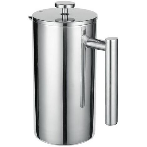 Ikodm – Cafetière à piston en acier inoxydable 1L – Double paroi isolée – Filtres de remplacement inclus – Pour café chaud jusqu'à 1 heure