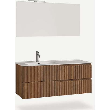 Mobile bagno sospeso con specchio e lavabo Venere SX - Marrone Scuro
