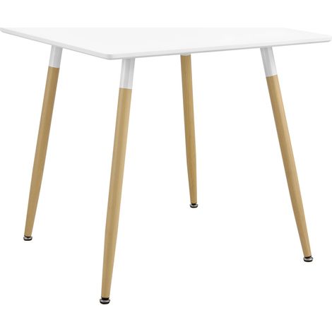 Table de salle à manger cuisine bureau carré MDF 80 x 80 cm blanc mat et hêtre (1/4)