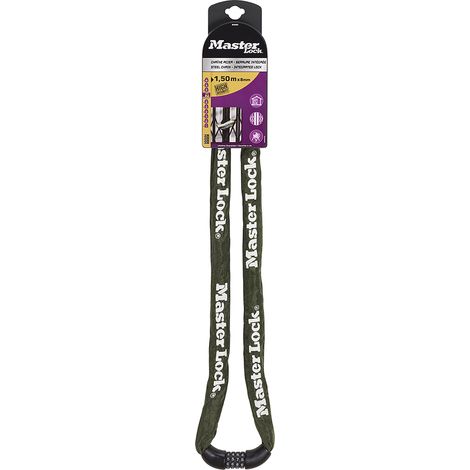 Master Lock 8028EURD, Chaîne Antivol Vélo avec Combinaison à 4 Chiffres, 150 cm Chaîne, Vert