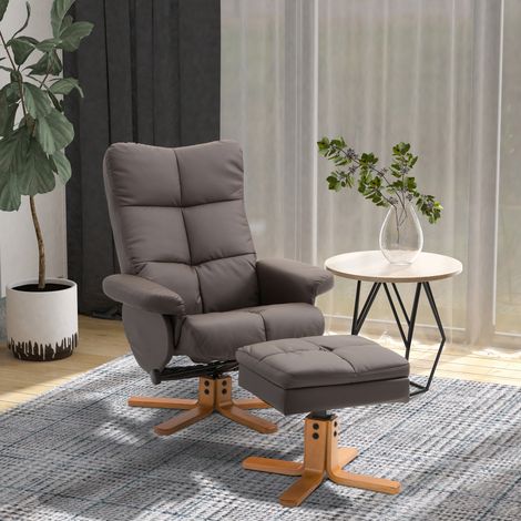 Fauteuil inclinable avec repose-pieds, fauteuil TV pivotant à 360° avec fonction inclinable, fauteuil de lecture pour chambre ou salon, similicuir, marron