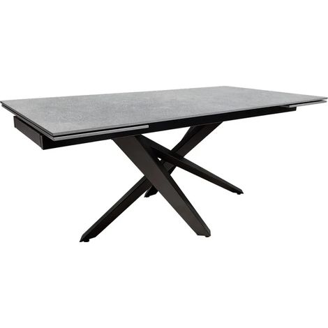 Table extensible 180 à 260 cm céramique gris béton – Pieds métal design – Résistante aux taches et aux températures – Pour 10 convives – Meubletmoi