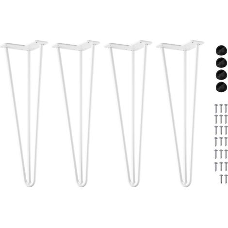 4x Pied de table en épingle à cheveux 420mm triple fil Ø 10mm à visser Table basse Chevet Banc Chaise Bureau Planche Bois Filaire Salon DIY, en métal blanc (1/4)