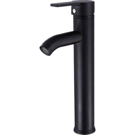 Robinet de Salle de Bain Cascade à Levier Unique Noir, Mitigeur de Lavabo Carré Laiton, Haut Mitigeur Vasque à Poser Eau Chaude et Froide (1/4)