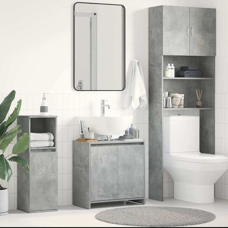 Armario de baño madera contrachapada gris hormigón 60x33x61 cm