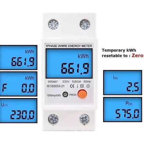 Compteur Électrique Monophasé 220V, Compteur d'Énergie Électronique Bipolaire (2P) avec Affichage Numérique LCD pour Maison, Version Anglaise-lsw (1/5)
