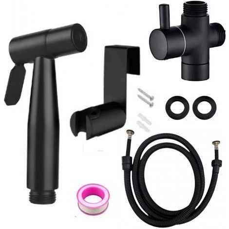 Schwarze, tragbare Bidet-Sprühdüse, WC-Armatur, Edelstahl, Kaltwasser-Badezimmer, Ventil, Düsenset (1/3)