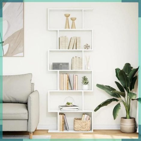 858084 étagère séparatrice de pièce à 6 niveaux blanc 70x24x193 cm (1/5)