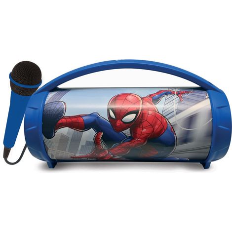 Lexibook, Spider-Man, Altoparlante luminoso senza fili con microfono, suono stereo, funzione Karaoke, porte USB e per schede SD, batteria ricaricabile, maniglia per portarlo ovunque, Blu, BTP585SPZ (1/5)
