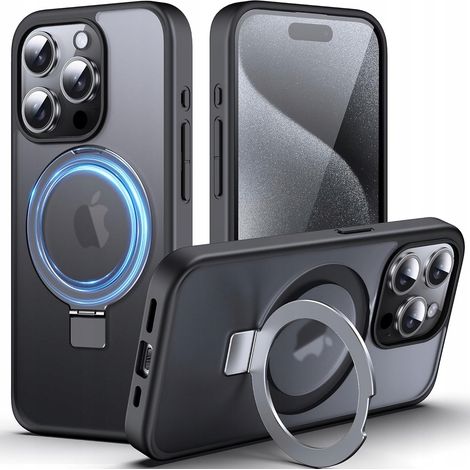 Funda negra para iPhone 15 Pro con soporte MagSafe Ring transparente (1/2)