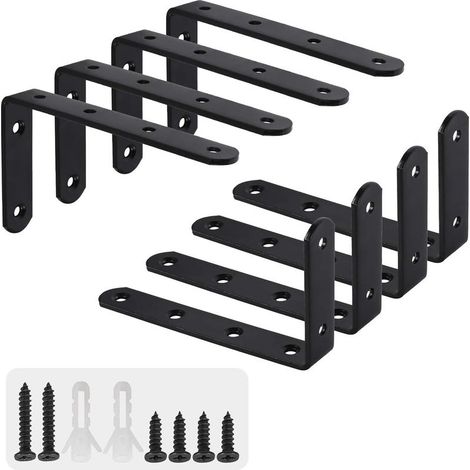8Pcs Equerre Étagère Murale avec 48 Vis Support Étagère Mural Support en forme de L Équerre de Fixation pour Étagère Déco Cuisine Chambre Meubles Suspendus Placard 123 80 3mm Noir Fer (1/5)