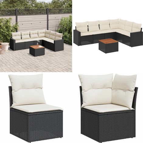 7-tlg. Garten-Sofagarnitur mit Kissen Schwarz Poly Rattan - Gartenmöbel Set - Esszimmergarnitur Outdoor - Lounge Möbel - Rattan Gartenset - Balkonmöbel - Home & Living (1/5)