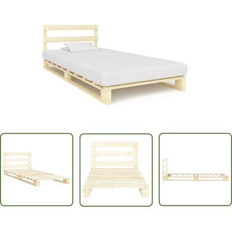 The Living Store Cadre de lit de palette sans matelas bois massif pin 100x200 cm - Cadre De Lit - Lit Plateforme - Lit Bois Massif - Lit Simple - Lit 100x200 (1/5)