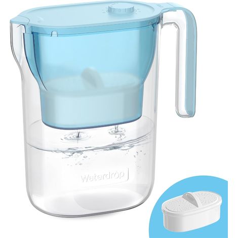 Jugue filtre à eau Waterdrop pour réfrigérateur, avec filtre de 3 mois, 2,5 L, réduit le fluorure, le chlore et plus, certifié NSF, sans BPA, bleu (Filtre de remplacement : WD-PF-01A Plus)