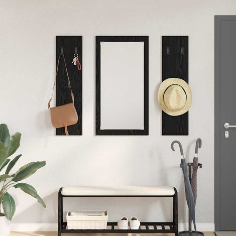 Perchero de pared con espejo Roble negro 96 x 1.5 x 90 cm