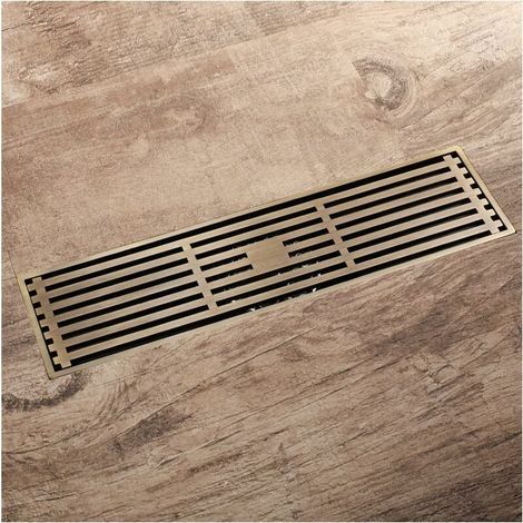 Duschablauf aus Messing, rechteckiger Bodenablauf, geruchsdichtes Duschgitter für Badezimmer, 30 x 8,2 cm, Duschrinne mit Haarfilter, Badezimmerzubehör (Stil C) (1/4)