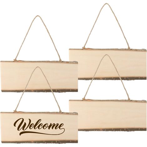 Lot de 4 plaques en bois à écrire, à suspendre, blanches, avec corde, pour mariage, cuisine, café, bar, bricolage décoratif (1/5)