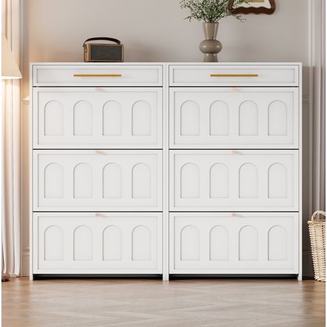 Mobile portascarpe 2 pezzi 140 x 25 x 125 cm in MDF bianco, 12 vani e 2 cassetti - CHICFURN (1/5)