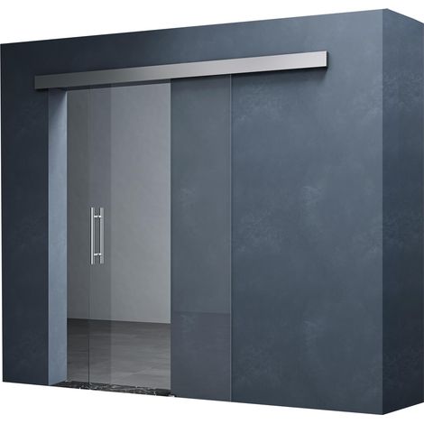 Mai & Mai Porta Scorrevole in Vetro 77.5x205cm, Porta Scorrevole in Vetro Vetro Trasparente 8mm con Binario e Maniglia Per Asta per Bagno Cucina Studio Ufficio, Amalfi TS20-775SC KMG