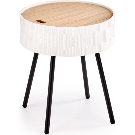 Table basse ronde blanche avec rangement et pieds en métal noir Canopée (1/5)