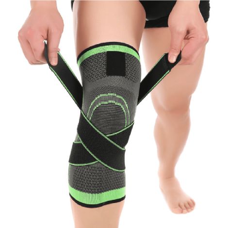 Irovami Genouillères de sport avec sangles rotuliennes, pour le fitness, l'alpinisme, la course à pied et le cyclisme. Genouillères en nylon tricoté, vertes, taille M. (1/5)
