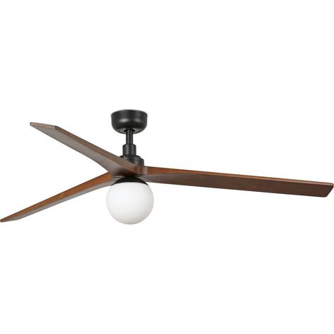 Faro Klim Grand ventilateur de plafond à 3 pales, noir mat, noyer, avec éclairage 1x E27, système intelligent Tuya (1/3)