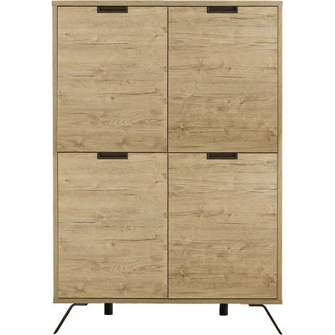 PALAMO - Buffet Haut 4 Portes Aspect Pieds Métal Gris Foncé (1/4)