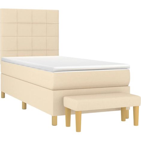 vidaXL Sommier à lattes de lit avec matelas Crème 90x200 cm Tissu (1/5)